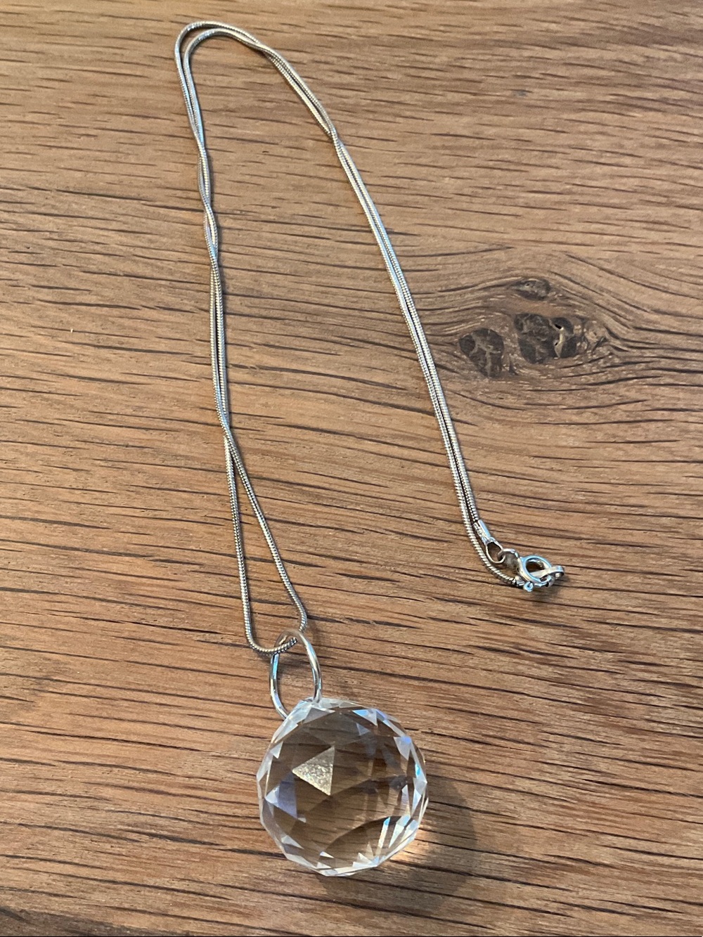 Vintage Faceted Clear Crystal Sphere Pendant Necklace With 925 Snake Chain